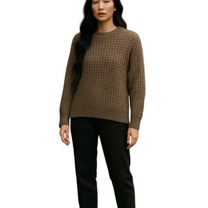 SO Checked Textured Chunky Knit Sweater Crew Neck Dropped Sleeves L-Gorpcore Y2K
